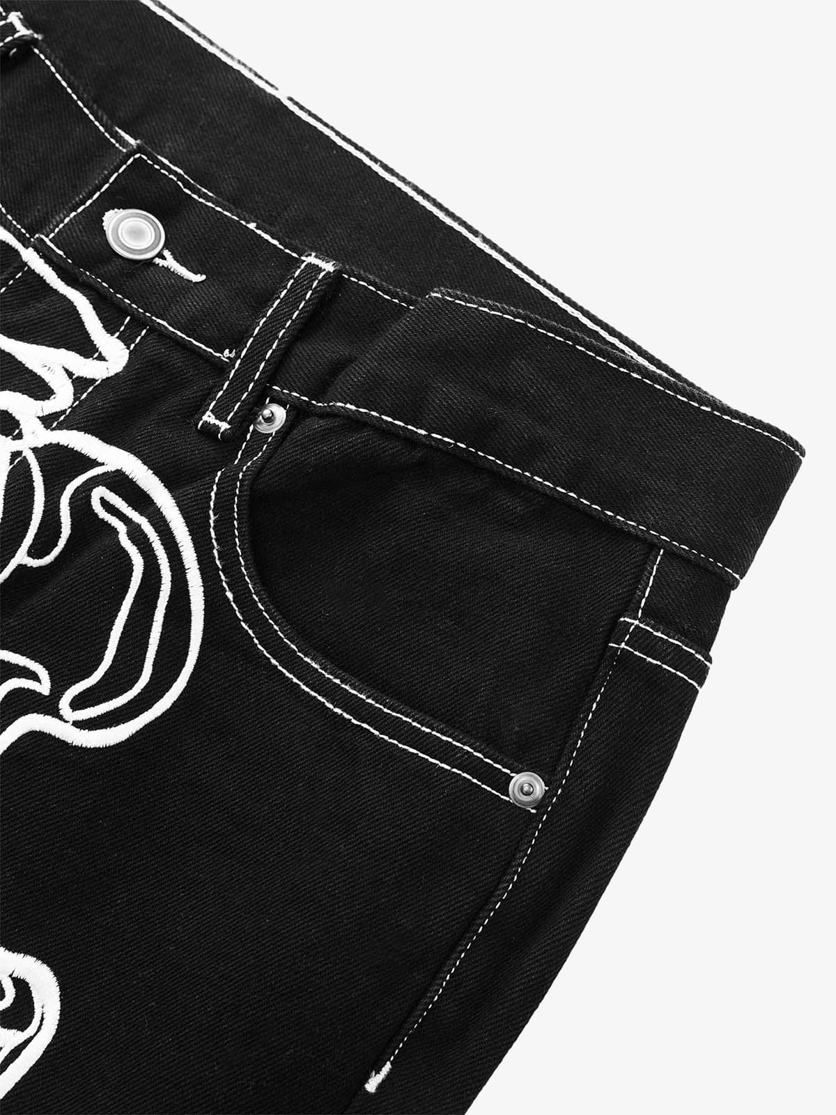 Theprecipice Hip Hop Bones Embroidered Jeans - 1859