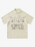 Vintage Print Lapel Short Sleeve Polo Shirt