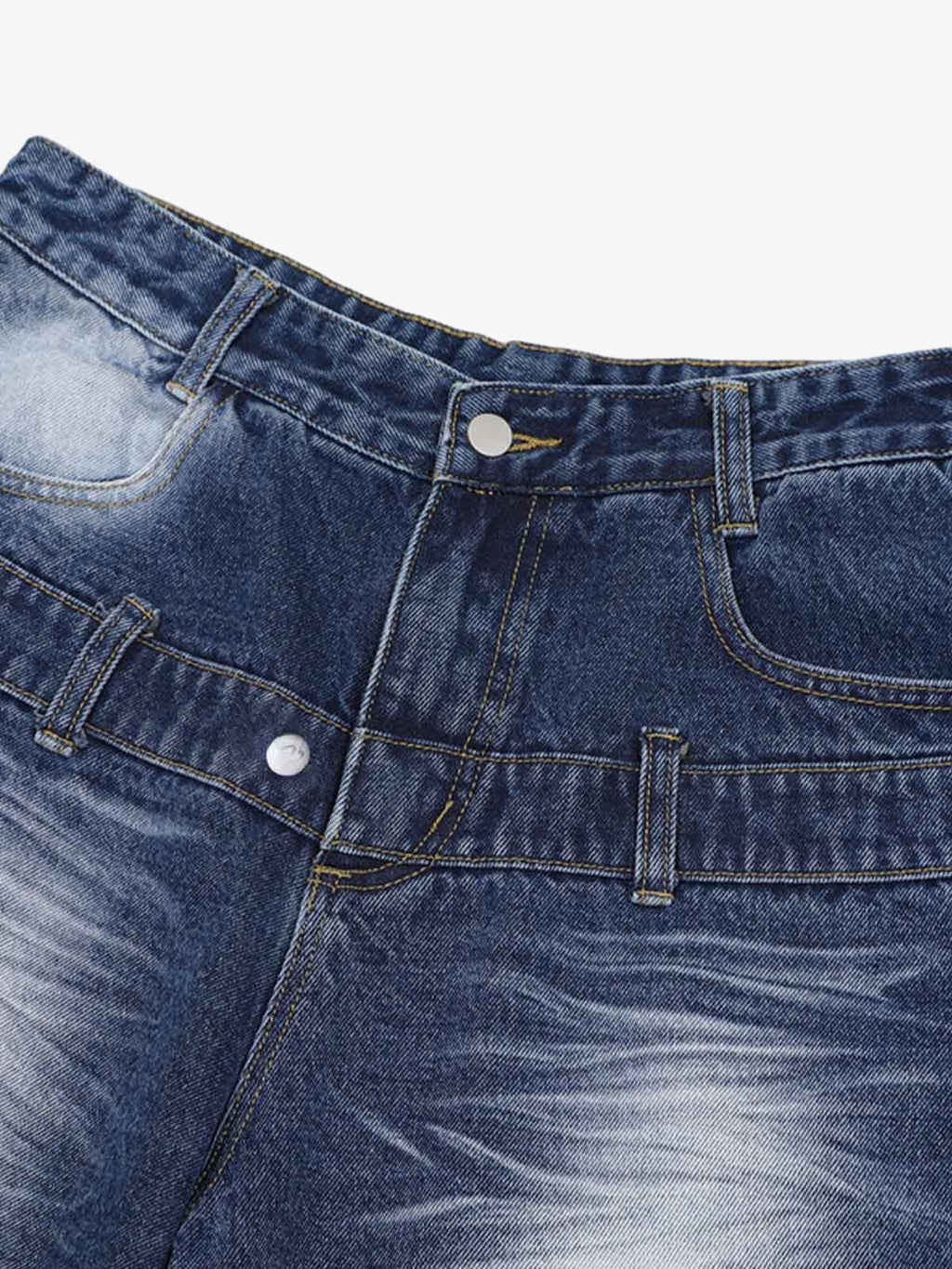 Distressed Washed Workwear Denim Shirt And Jorts Set