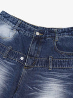 Distressed Washed Workwear Denim Shirt And Jorts Set