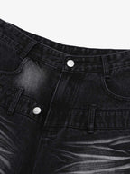 Distressed Washed Workwear Denim Shirt And Jorts Set