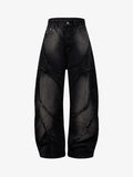Washed Distressed Raw Edge Barrel Jeans - 2402