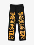 Theprecipice Burning Text Embroidered Letters Jeans -1478
