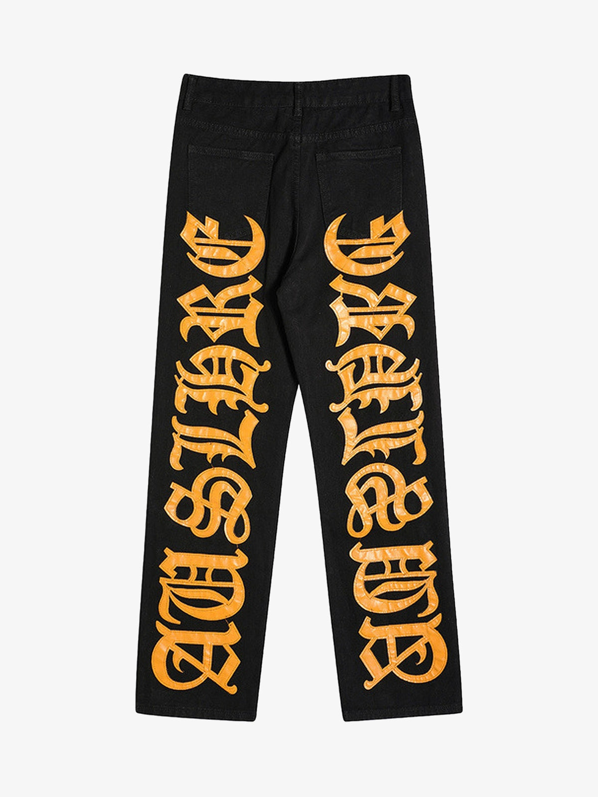 Theprecipice Burning Text Embroidered Letters Jeans -1478