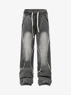 Washed Distressed Raw Edge Drawstring Jeans