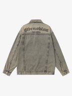 Washed Vintage Letter Print Denim Jacket