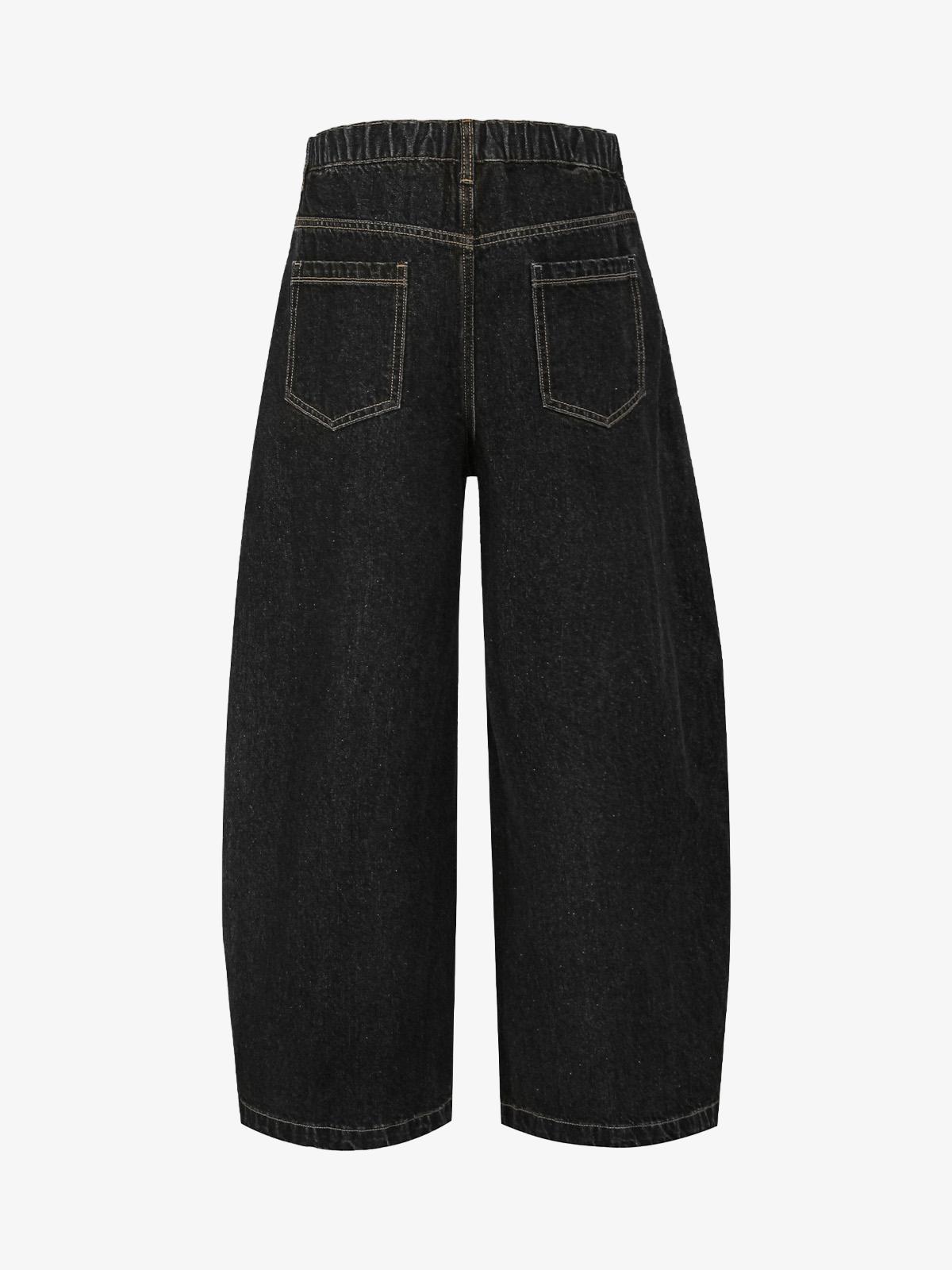 Patchwork Plaid Pleated Baggy Barrel Jeans - 2334