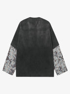 Washed Faux Two-Piece Racing Long Sleeve T-shirt - 2543