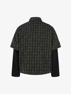 Heavy Plaid Pleated Striped Faux Two-Piece Polo Shirt
