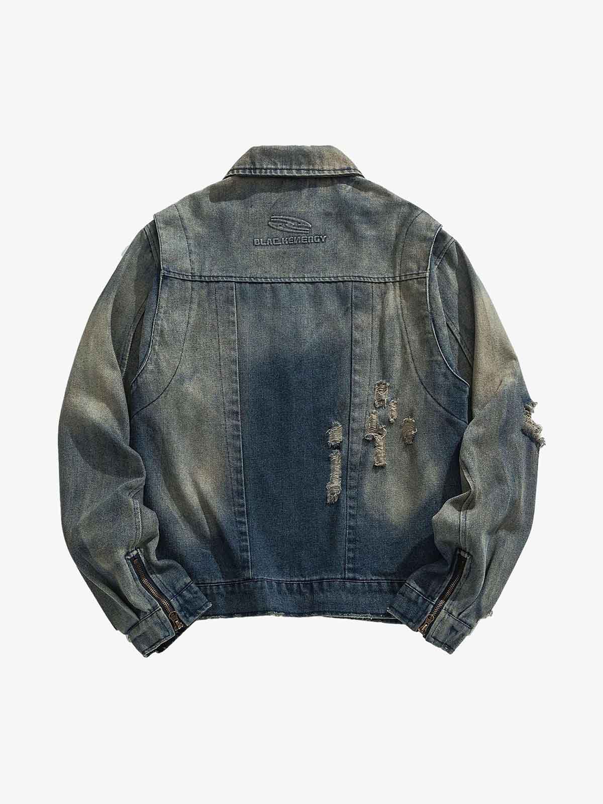 Theprecipice High Street Hip-hop Distressed Washed Denim Jacket - 2242