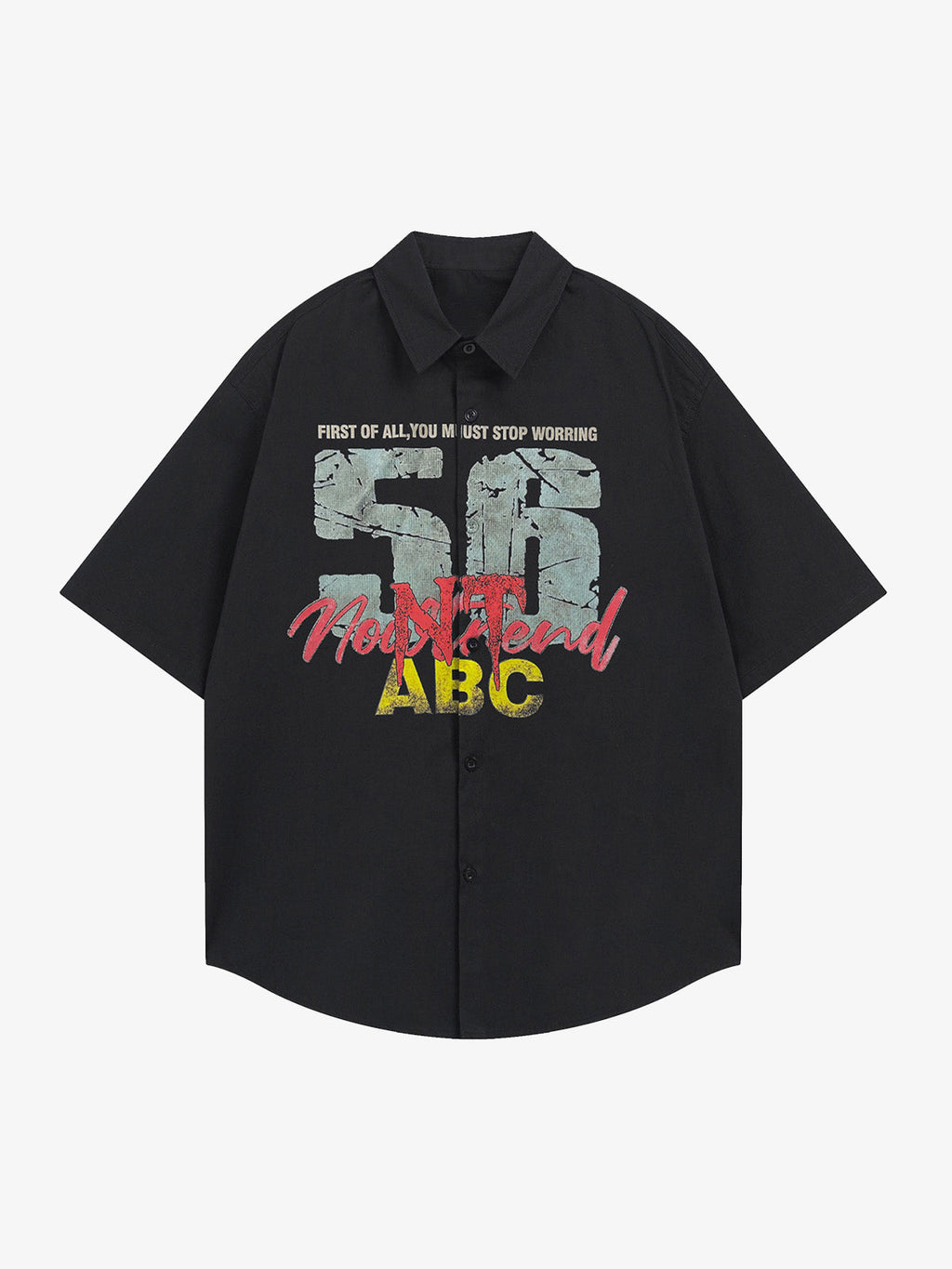 Retro Letter Print Short Sleeve Shirt - 2426