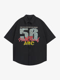 Retro Letter Print Short Sleeve Shirt - 2426