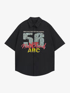 Retro Letter Print Short Sleeve Shirt - 2426