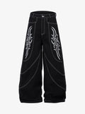 Deconstructed Contrast Embroidered Baggy Jeans - 2330