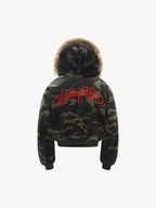 Embroidered Detachable Fur Hooded Jacket - 2546