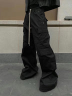 Woven Multi-Pocket Baggy Flared Pants - 2321