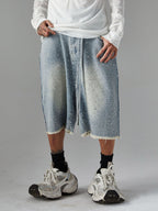 Distressed Rhinestone Denim Jorts - 2454