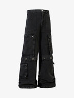 Grommet Design Multi-Pocket Cargo Jeans
