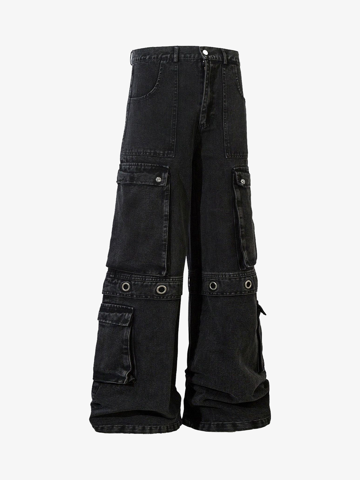 Grommet Design Multi-Pocket Cargo Jeans