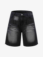 Theprecipice Old Washed Double Waistband Design Denim Jorts