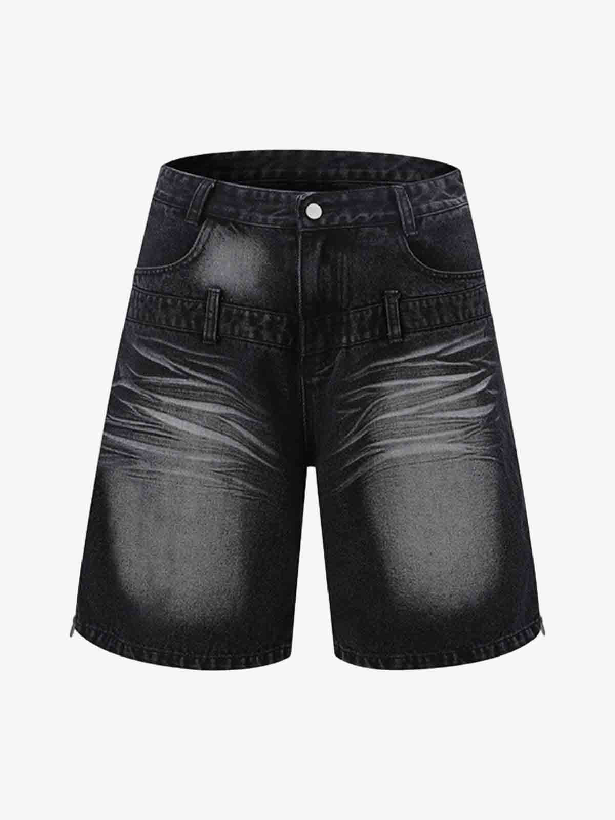 Theprecipice Old Washed Double Waistband Design Denim Jorts