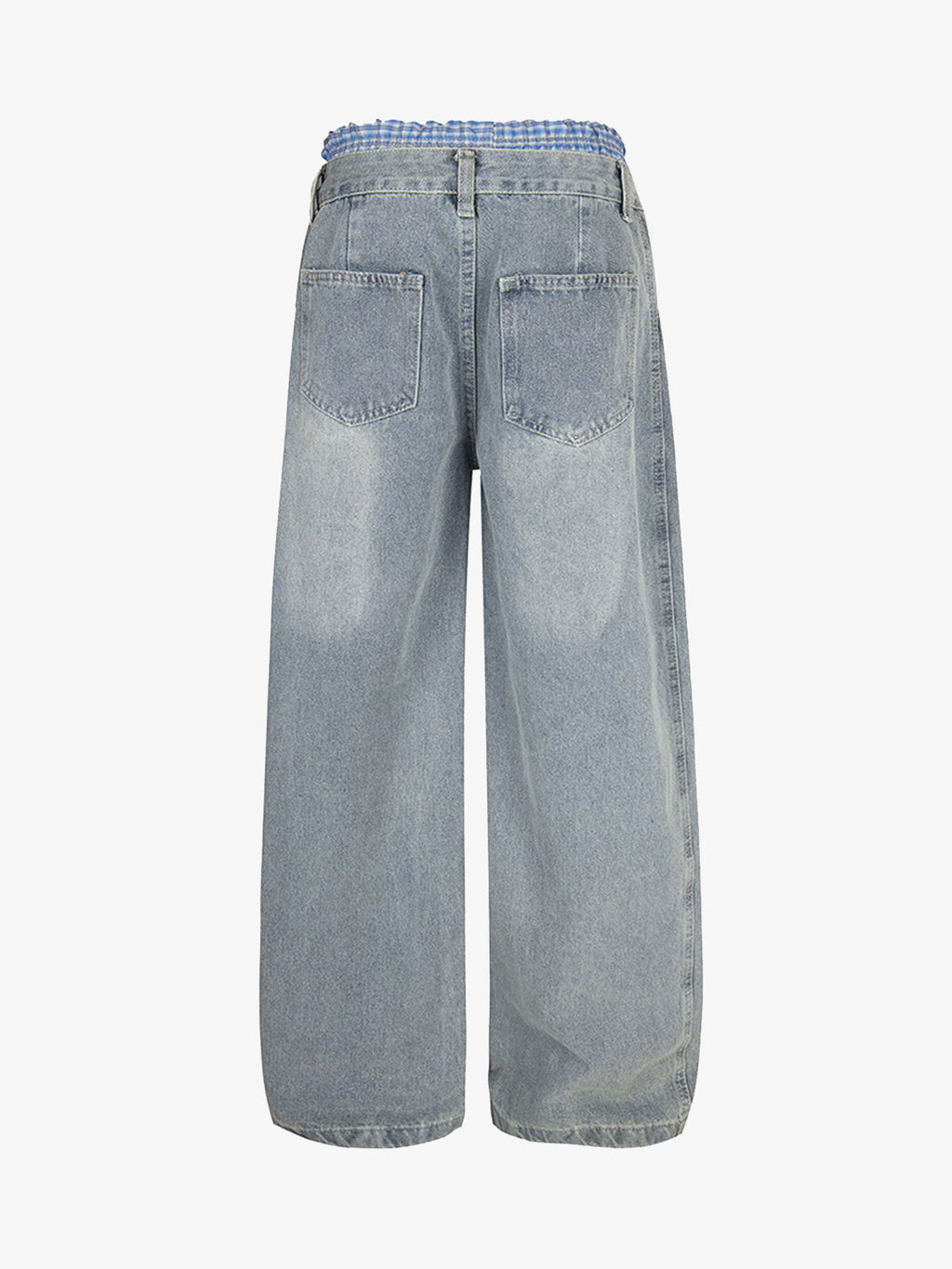 Plaid Double Waist Baggy Jeans - 2505