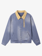 Retro Ripped Washed Contrast Color Work Jacket