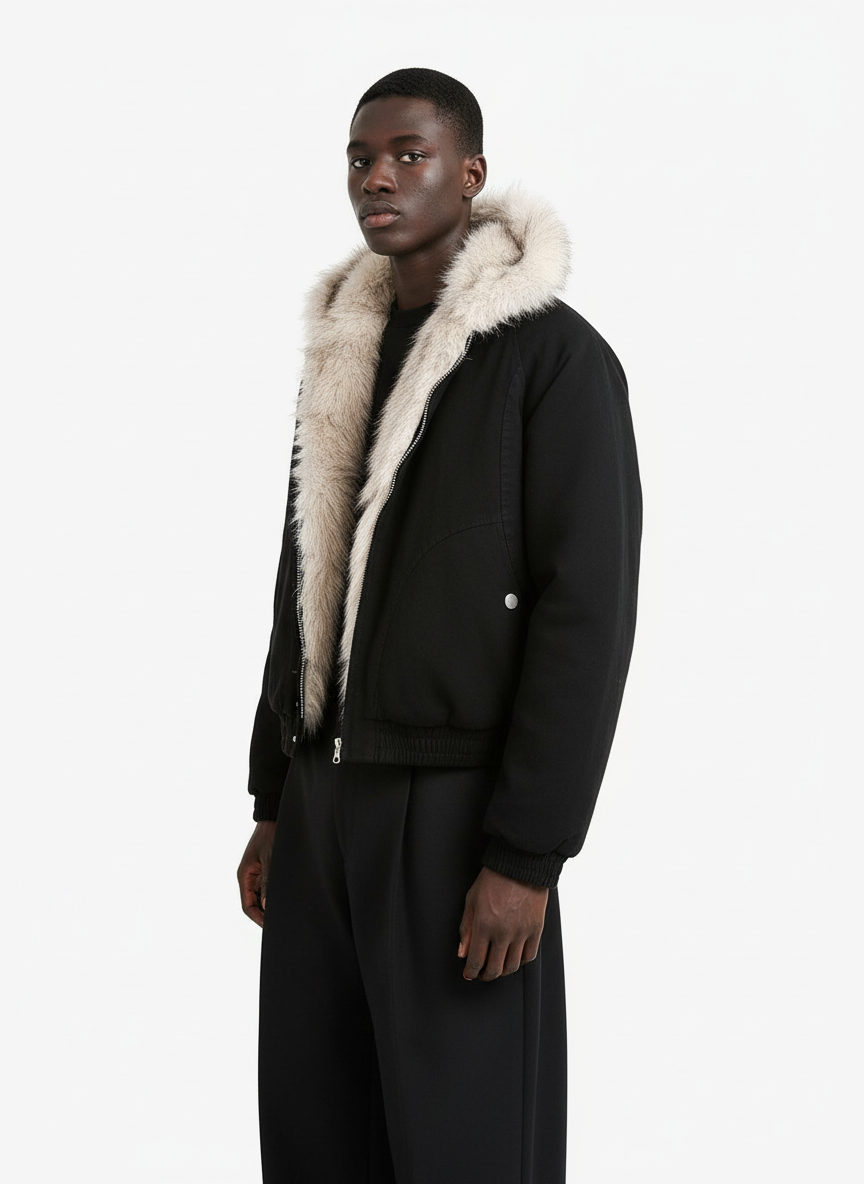 Spliced Fur Hooded Quilted Jacket - 2285