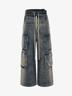 Theprecipice Wide Leg Multi-Pocket Straight Leg Loose Jeans - 1666