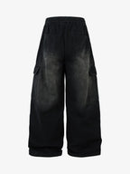 Washed Multi Pocket Drawstring Cargo Jeans