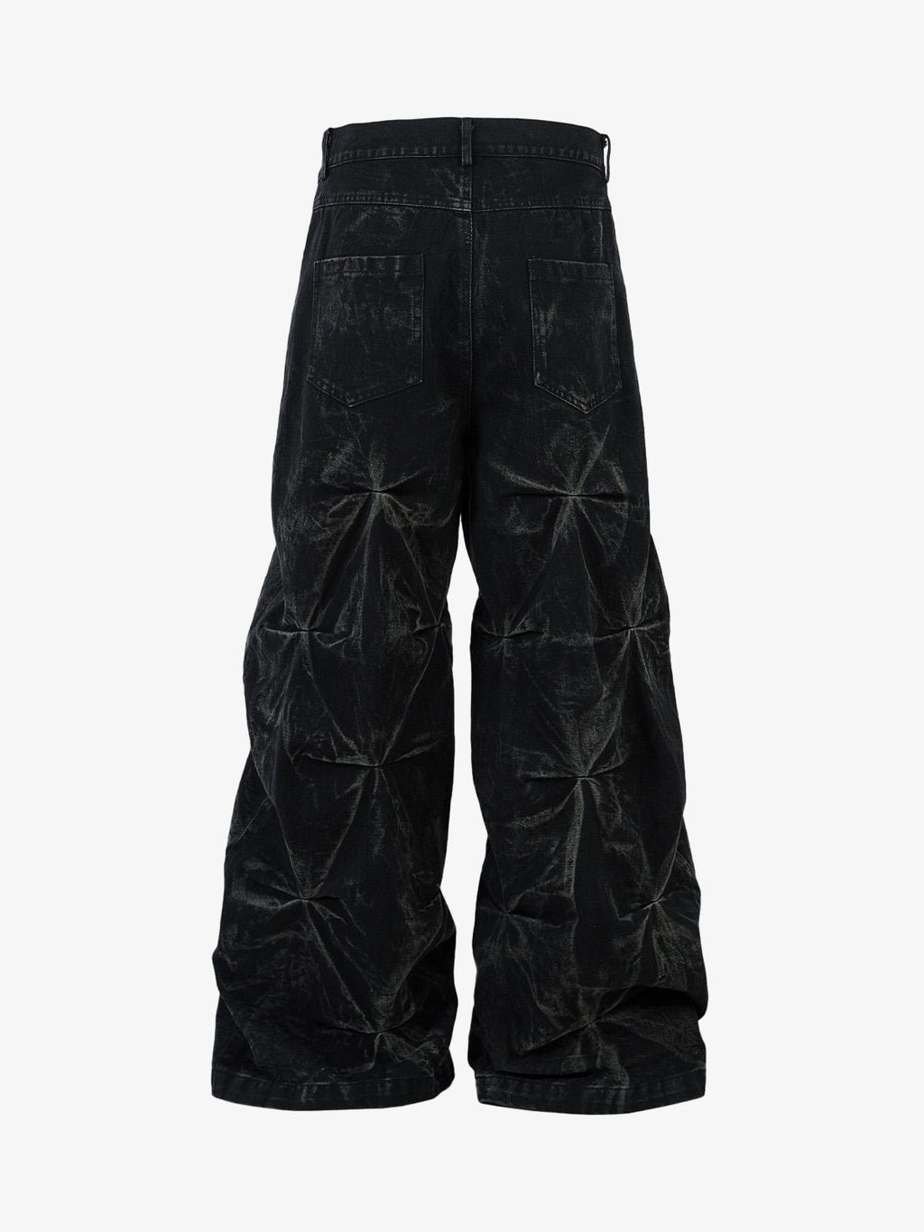 Denim Heavy Washed Distressed Pleated Baggy Jeans - 2282