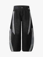 Denim Contrast Striped Stitching Barrel Jeans - 2504