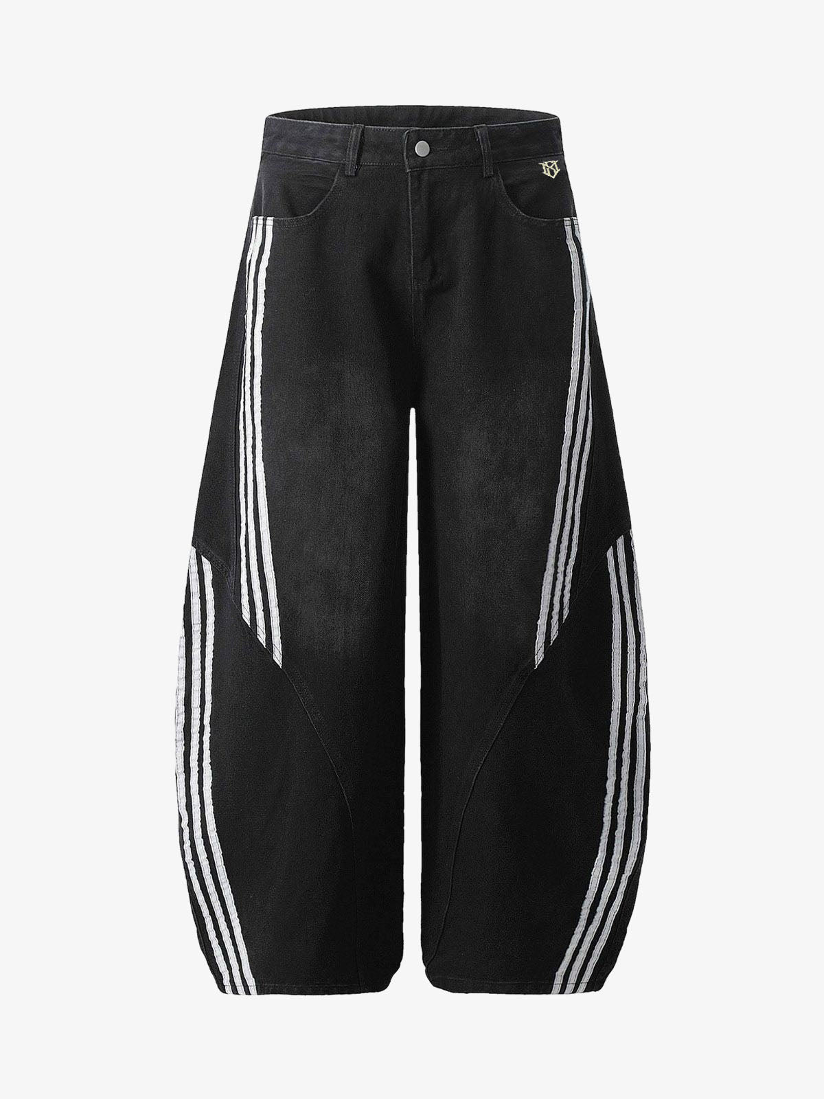 Denim Contrast Striped Stitching Barrel Jeans - 2504
