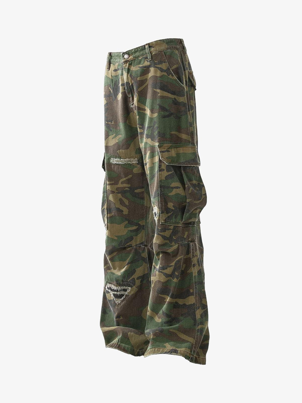 Woven Ripped Camouflage Cargo Baggy Pants - 2410
