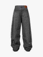 Theprecipice Washed Distressed Raw Edge Baggy Jeans - 2271