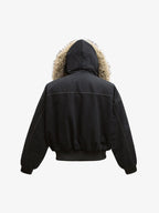 Faux Fur Lined Zip Up Winter Hooded Bomber Jacket - 2560