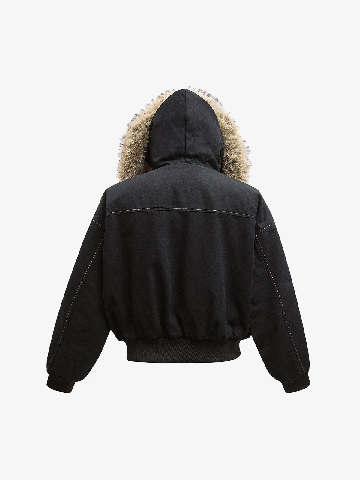Faux Fur Lined Zip Up Winter Hooded Bomber Jacket - 2560