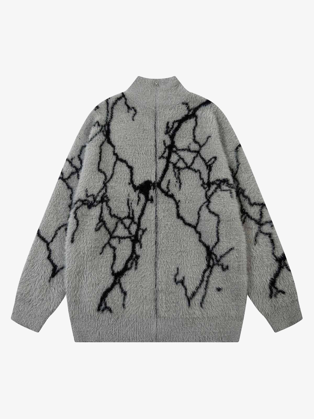 Theprecipice Lightning Graphic Imitation Mink Fur Zip Up Sweater