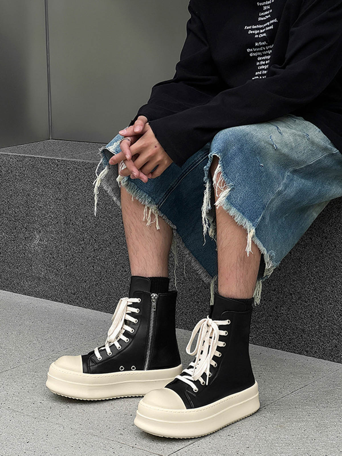 Rubber Sole High-Top Side Zipper Platform Sneakers - 2273