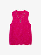 Retro Rhinestone Cross Chain Vest