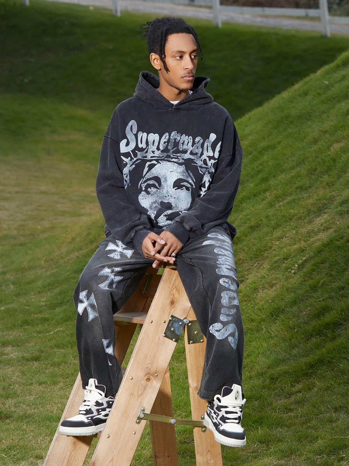 Theprecipice Heavy Washed Jesus Graphic Hoodie - 1973