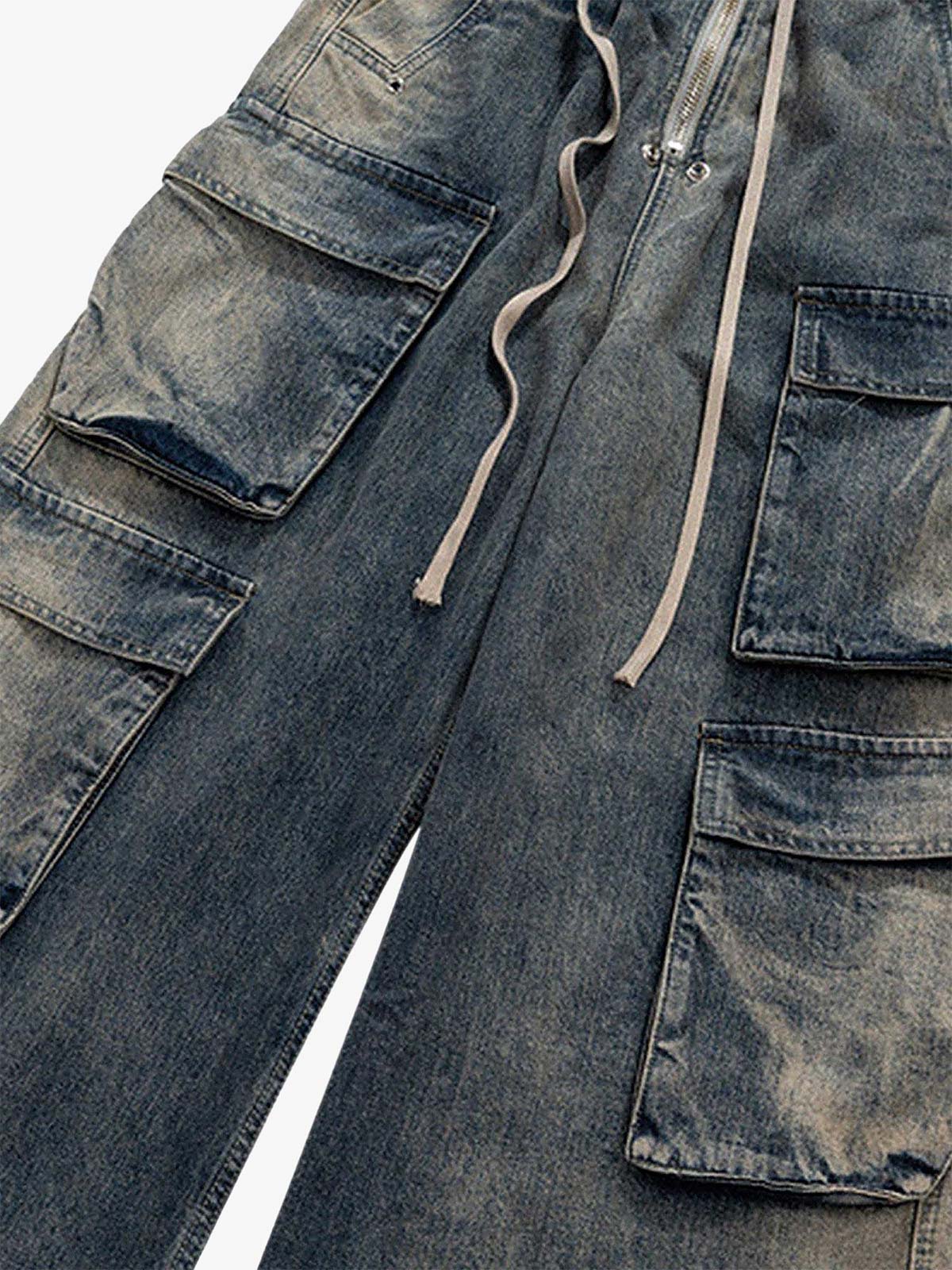 Theprecipice Wide Leg Multi-Pocket Straight Leg Loose Jeans - 1666