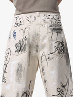 Distressed Washed Graffiti Baggy Jeans