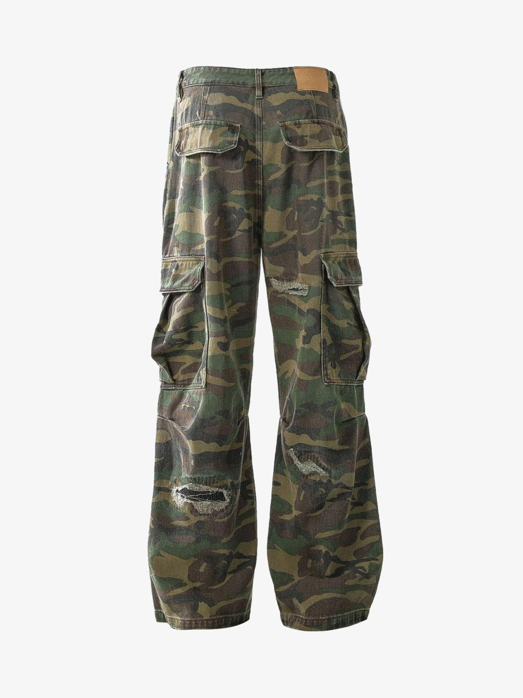 Woven Ripped Camouflage Cargo Baggy Pants - 2410
