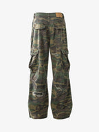 Woven Ripped Camouflage Cargo Baggy Pants - 2410
