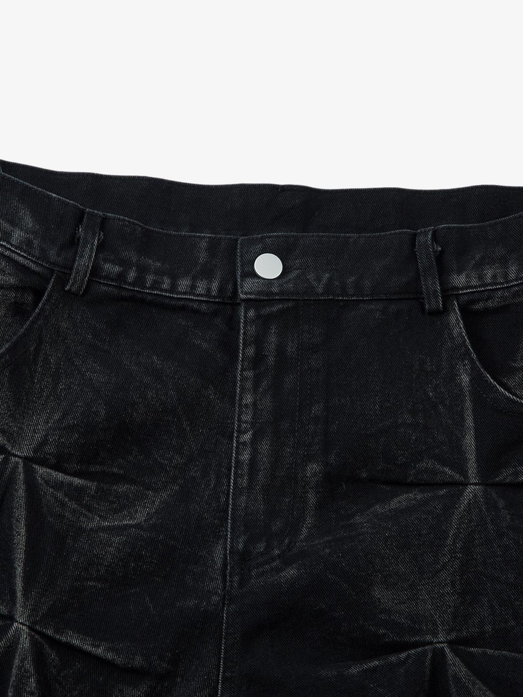 Denim Heavy Washed Distressed Pleated Baggy Jeans - 2282