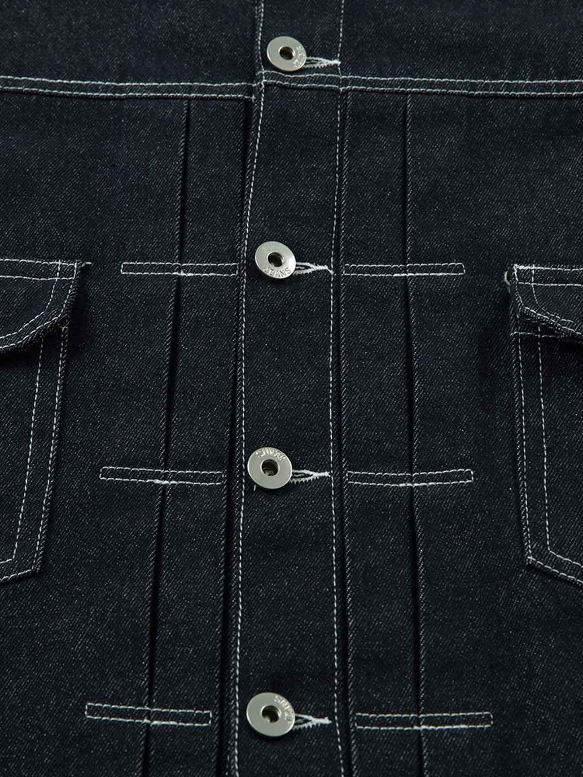 Retro Heavy Washed Contrast Color Denim Jacket - 2528
