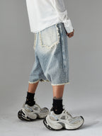 Distressed Rhinestone Denim Jorts - 2454