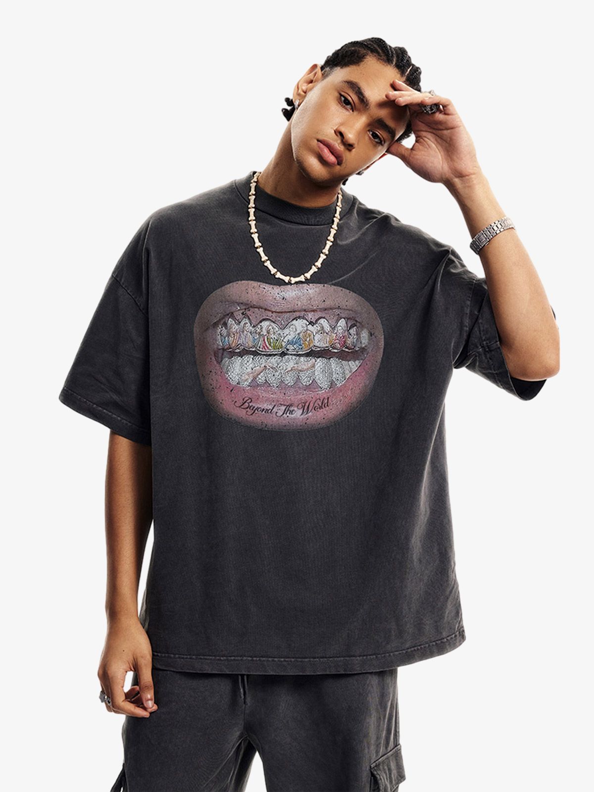 Full Diamond Tooth Pattern T-Shirt - 2258
