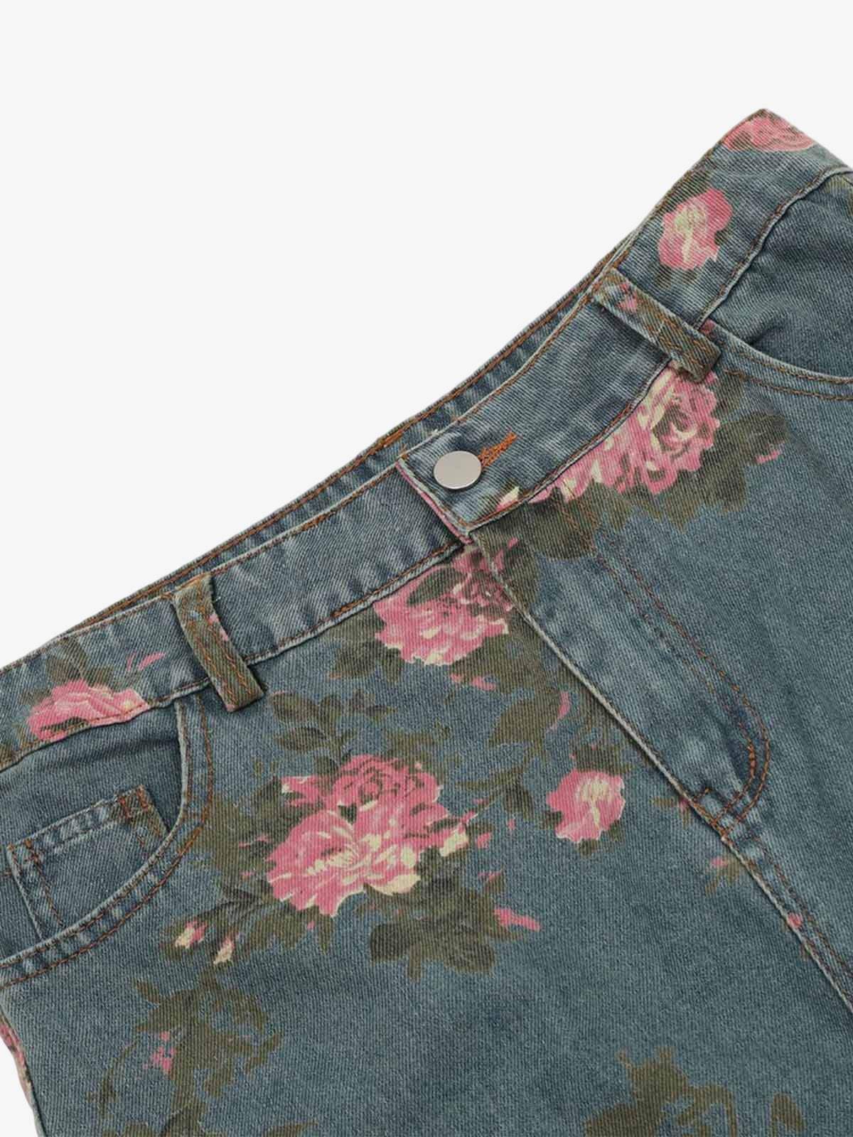 Theprecipice Floral Print Straight Jeans - 2409